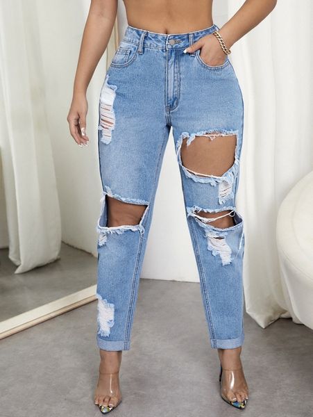 

sxy zipper fly ripped jeans i54e#, Blue