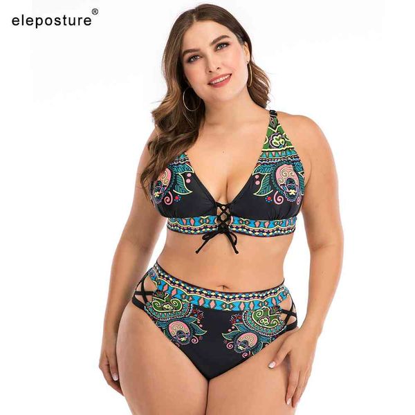 Plus Size Bikini Mulher Sexy Swimsuit Push Up Swimwear Imprimir Set Grandes Ternos Banheira Beachwear Natação Terno 4xL 210521