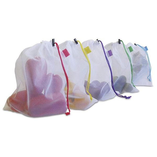 

hanging baskets 5pcs reusable drawstring mesh vegetable fruit bags washable lightweight pouch