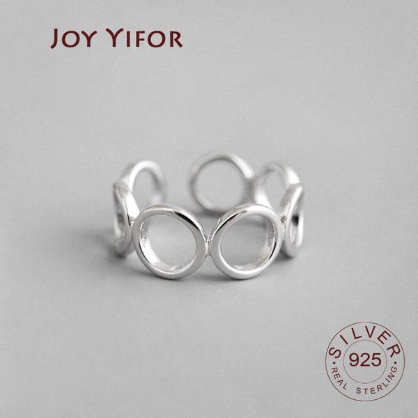 

genuine 100% 925 sterling silver rings for women personalized simple hollowout round party causal vintage jewelry cluster, Golden;silver