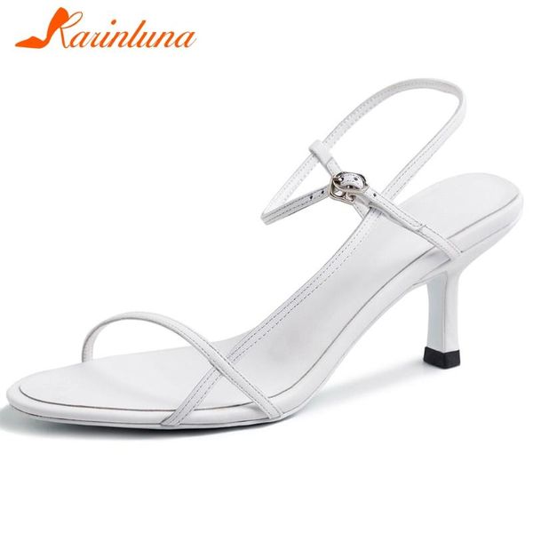 

girl casual party dress sandals open toe solid back strap thin heel women genuine leather shoes, Black
