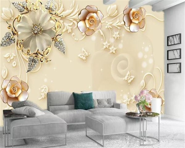 

wallpapers 3d jade carving and diamond flowers customize your favorite premium atmospheric interior decoration wallpaper