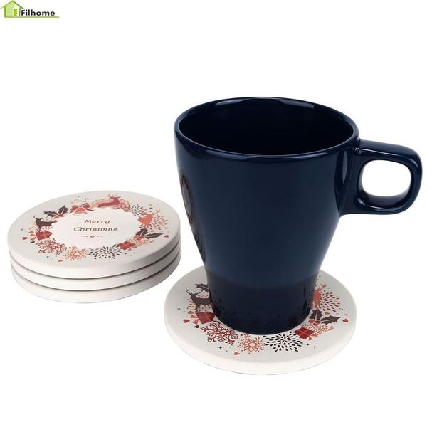 

mats & pads filhome 4x absorbent drink merry christmas with cork backing for drinks desktable decorations cup mat holder