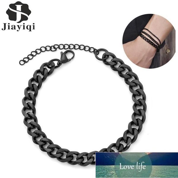 

jiayiqi fashion cuban chain bracelet for men women stainless steel male jewelry 3/5/7mm adjustable bangle bracelets on hand factory price ex, Black