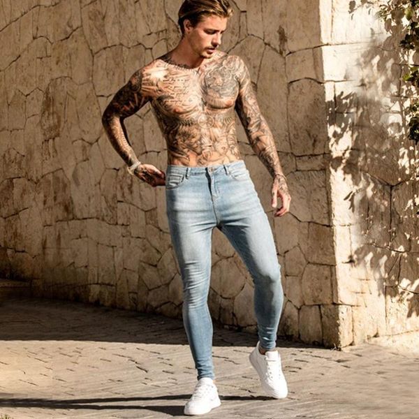 

men's jeans men stretch skinny 2021 solid color hip-hop style slim fit male denim pants fashion streetwear motorcyclist men's jean, Blue