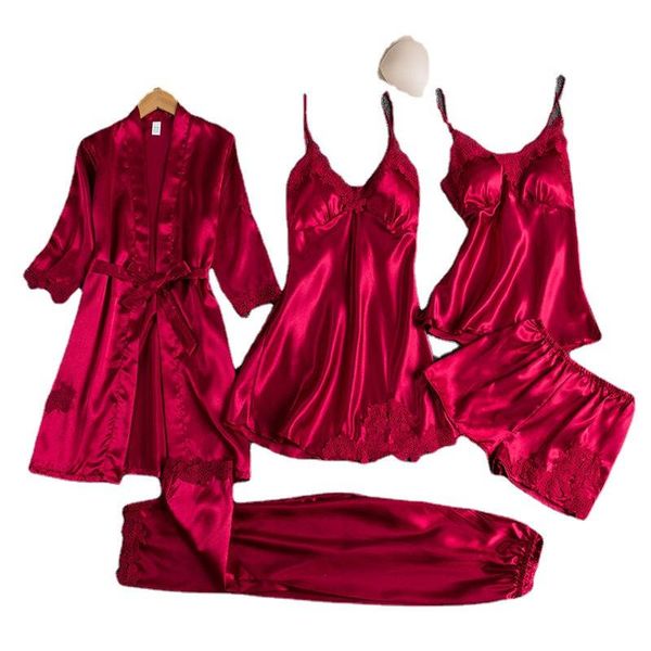 

sleepwear female pajamas set satin pyjamamas lace patchwork bridal wedding nightwear rayon home wear nighty&robe suit yoga outfit