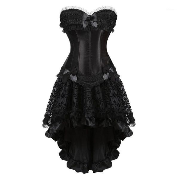 

bustiers & corsets burlesque corset dress plus size black gothic vintage skirt set women boned lace up victoriano, Black;white