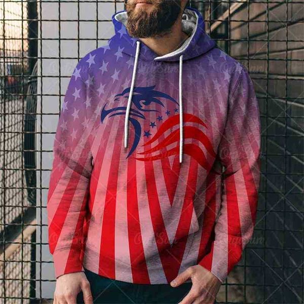 

summer fashion new street american flag eagle digital printed men's sweater trend pullover hoodie, Black