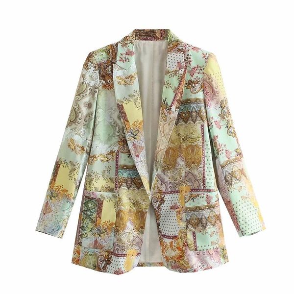 

women's suits & blazers 2021 women fashion print slim fit blazer retro long sleeve pocket casual jacket streetwear, White;black
