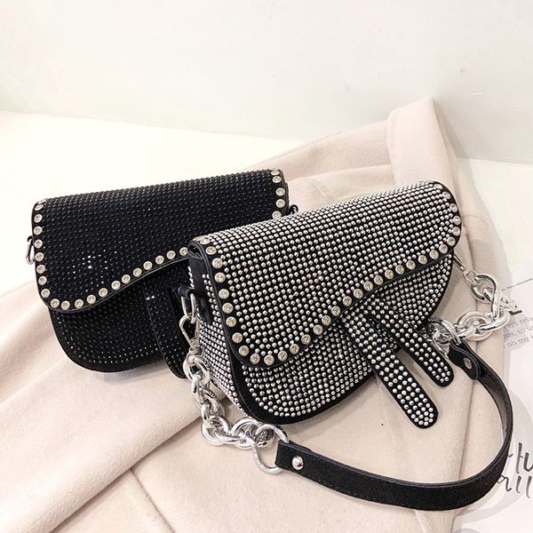

ladies fashion shoulder bag inlaid rhinestones saddle shape design high-end magnetic buckle mobile phone mini a good gift for birthday thank
