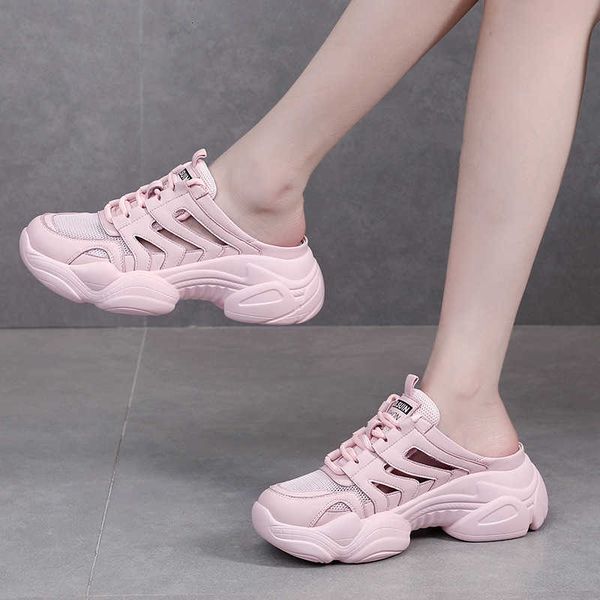 

inner heightening half slippers for women to wear 2021 hollow out heel less thick soled lightweight baotou sandals in summer