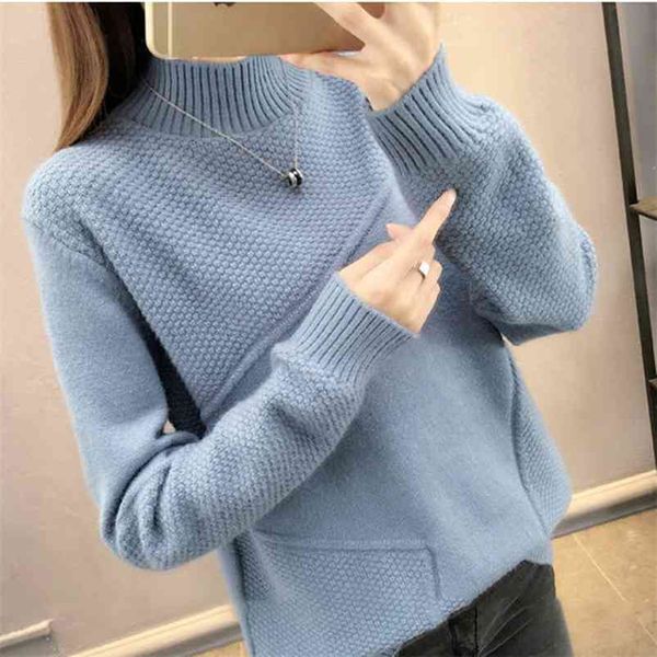 

women pullovers sweater half turtleneck sleeve knitted multiple colors for winter elegant loose female coat 210524, White;black