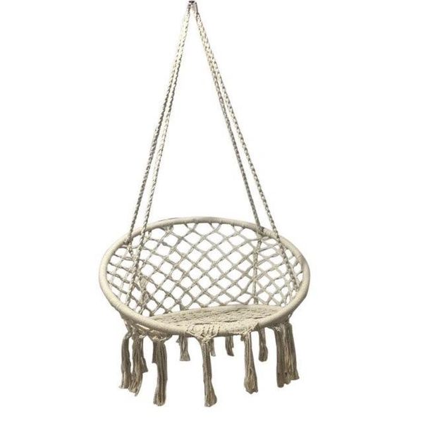 

nordic style round hammock anti-rollover swing rope outdoor indoor hanging tassel chair garden seat for child camp furniture