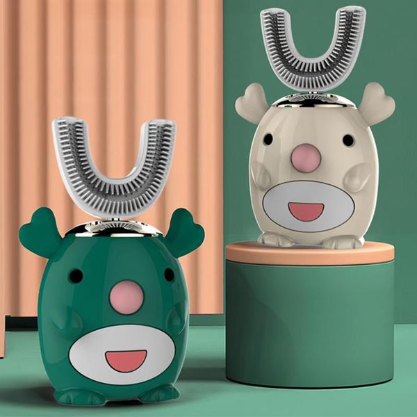 

smart electric toothbrush for kids silicon automatic ultrasonic teeth brush 360 degrees u shape cartoon pattern children