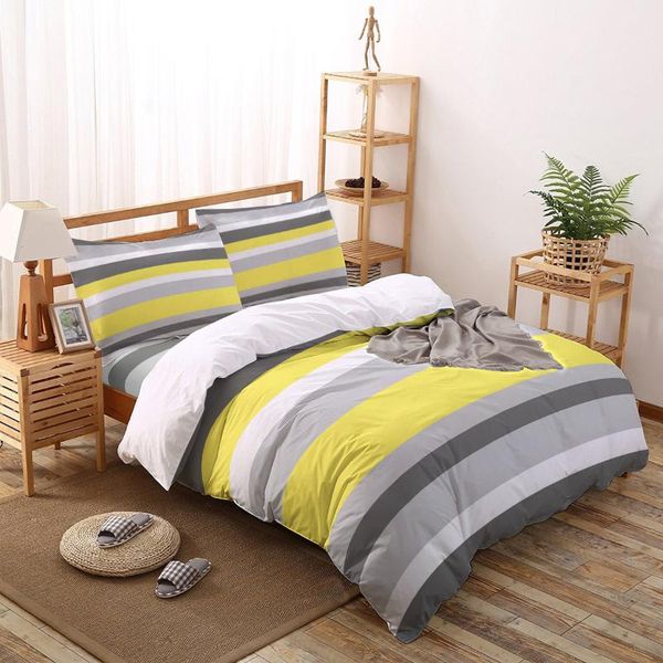 

bedding sets yellow gray white stripes geometric printed set  king size soft fashion duvet cover bed sheet pillowcase