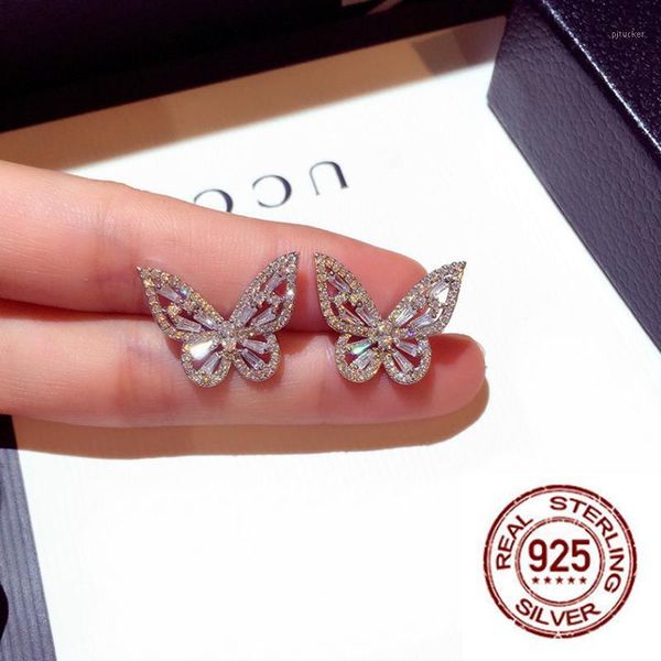 

est white cubic zirconia butterfly earring for women wedding party jewelry gift butterfly1, Golden;silver