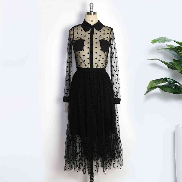 

dress black women knit two pieces together polka dot see through transparent shirts tulle elastic lining waistband plied jupes byp0, Black;gray