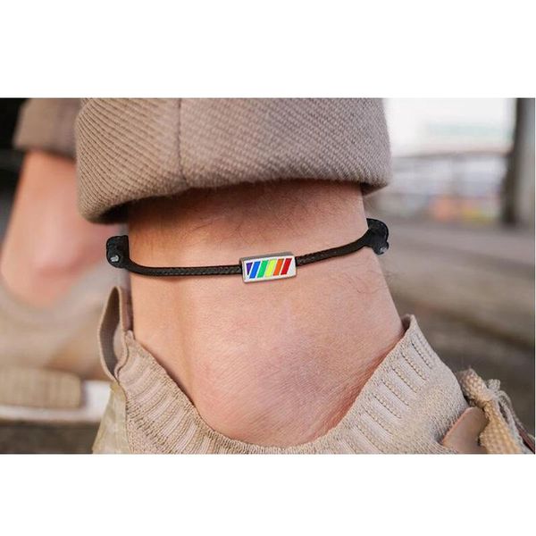 

anklets rainbow anklet for men charm and black cord gift him men's waterproof ankle bracelet, Red;blue