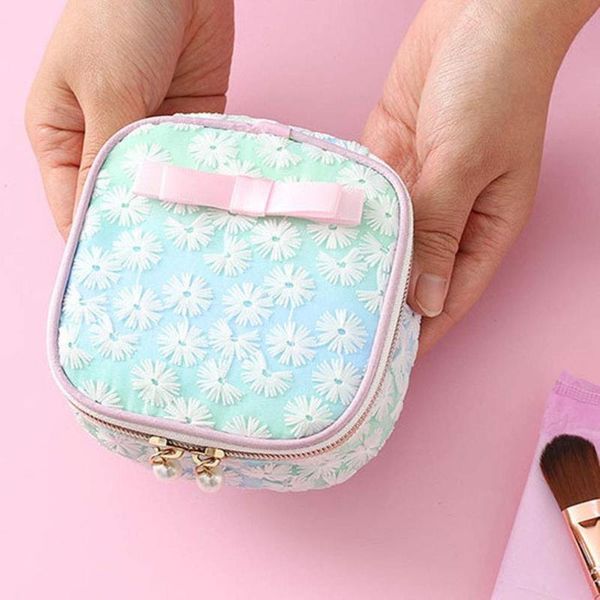 

storage bags cute mesh embroidered sanitary napkin bag put cotton aunt towel square cosmetic pouch
