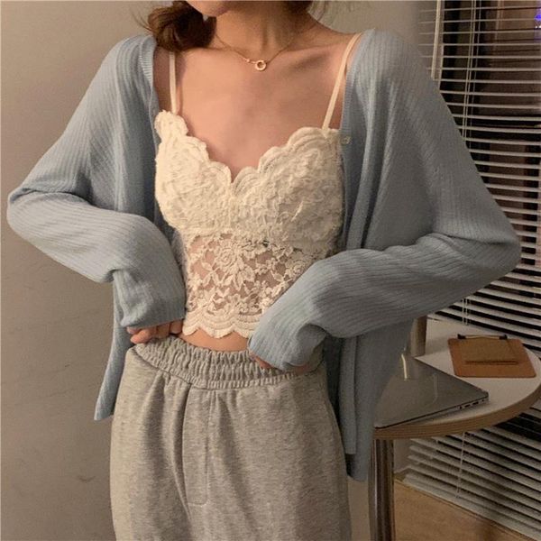 

women's knits & tees knitted cardigan summer 2021 v-neck sunscreen clothes long sleeve thin air shirt with, White