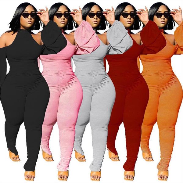 

solid fashion women jumpsuits hollow out shoulders long sleeves ruffles sports casual skinny, Black;white