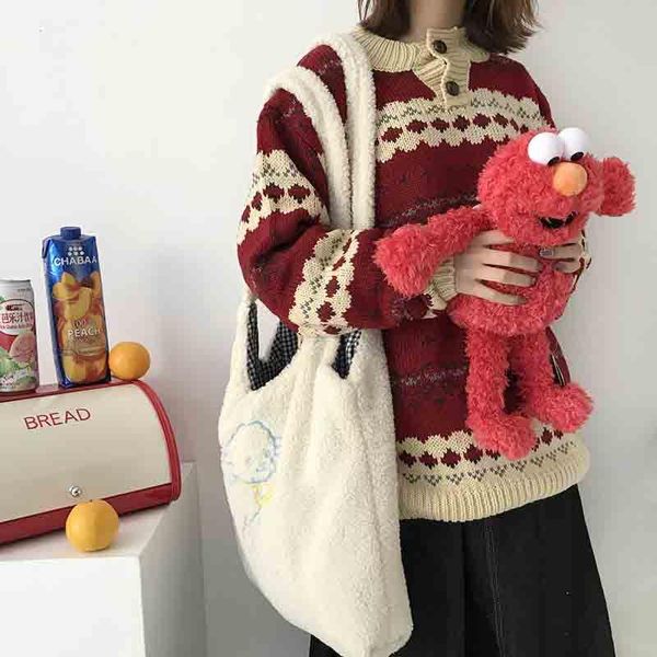 

evening bags women lamb like fabric shoulder bag simple canvas handbag tote large capacity embroidery shopping cute book for girls