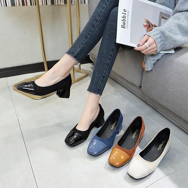 

dress shoes 2021 women belt with single square head solid color non-slip wear-resistant banquet wedding women's high heels u22-86, Black