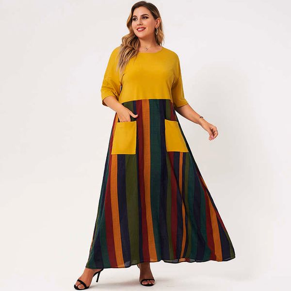 

casual dresses summer women 2021 yellow bohemian v-neck half sleeve a line splicing color contrast long es with pockets 6lwt, Black;gray