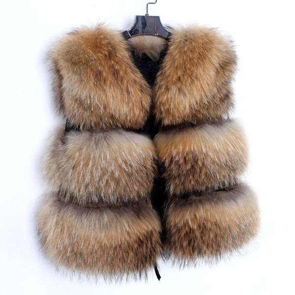 

women's fur & faux libieliy nice coat natural jacket ladies winter vest fashion raccoon short warm coats, Black