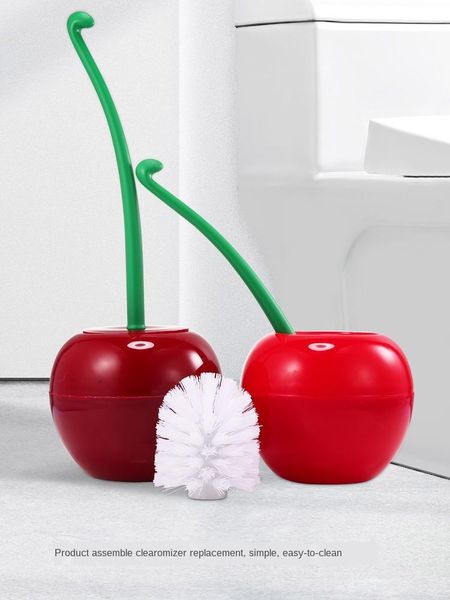 

bath accessory set toilet brush and holder, cute cherry shape wc cleaning for bathroom lavatory, long handle bowl