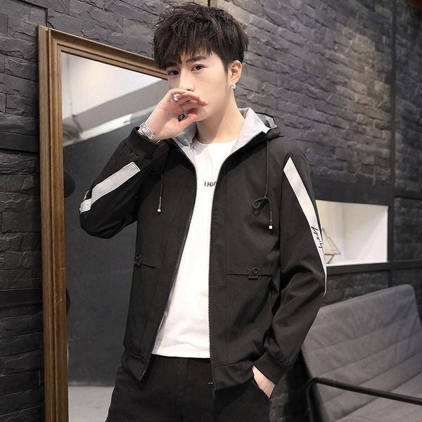 

men's jackets pockets jacket all-match spring and autumn male lapel hooded korean version comfortable trend student daily wild loose co, Black;brown