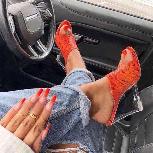 

dress shoes brand pu leather serpentine women high heels fashion transparent heel wedge pumps peep-toe elegant, Black