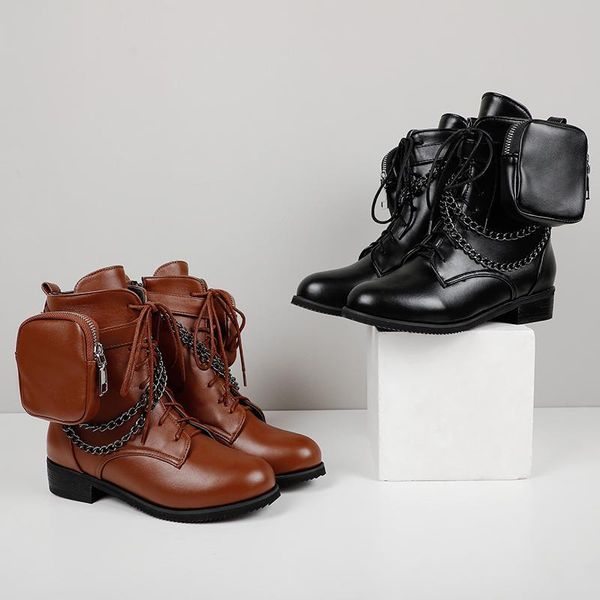 

boots size 43 women shoes 2021 pocket boot lace up ladies ankle black brown 32-48