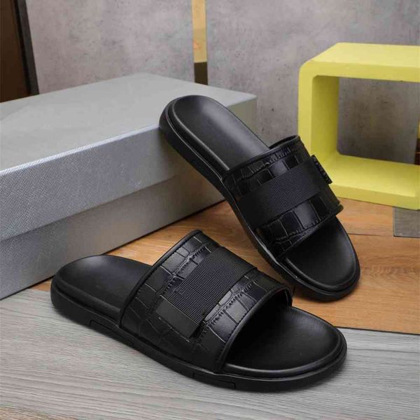 

70% off wholesale sandals flip-flops summer new grain cowhide one line sandals outdoor beach guangzhou men's shoes, Black