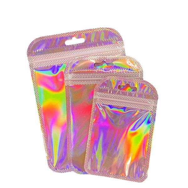 

hologram candy rainbow bag package zip lock resealable snack mylar holographic cosmetic accesoories packing bags holder