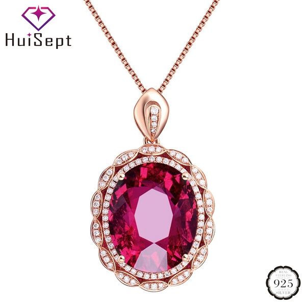 

huisept classic silver 925 necklace jewelry oval shape ruby zircon gemstones pendant rose gold ornament wedding party wholesale