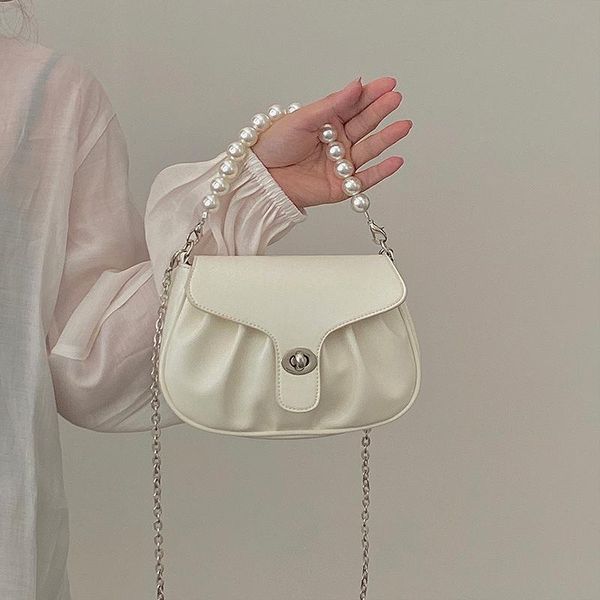 

evening bags fashion pearl chains women underarm bag retro design ladies clutch purse handbags soft pu leather female shoulder crossbody