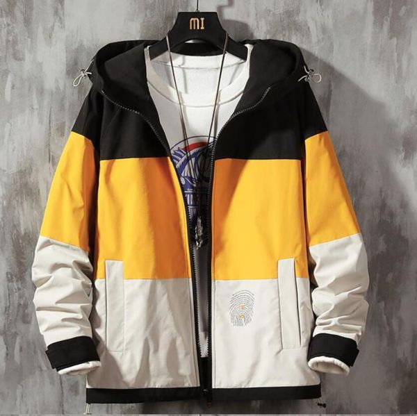 

men's jackets mens hooded bomber jacket men 2021 yellow patchwork windbreakers hip hop japanese streetwear male coat w1393, Black;brown