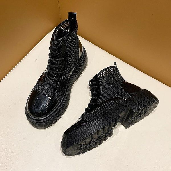 

boots summer women's mesh breathable shoes casual increase korean version of the british style sandal, Black