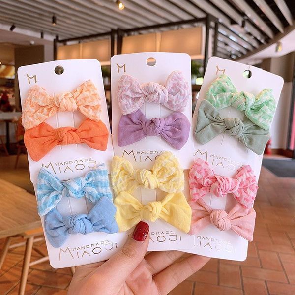 

hair accessories korean style girls pure color fabric knotted bow hairpin cute baby headdress clip for children fashion, Slivery;white