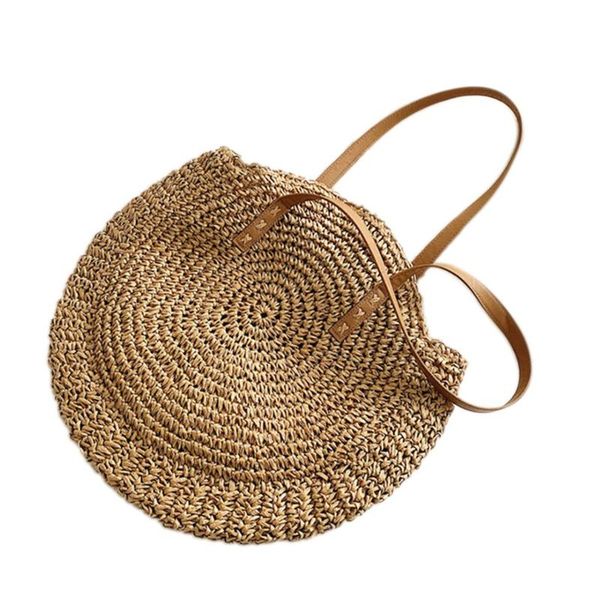 

rope crochet single shoulder bag hand woven circular summer made of rattan women reticule large disc straw storage bags