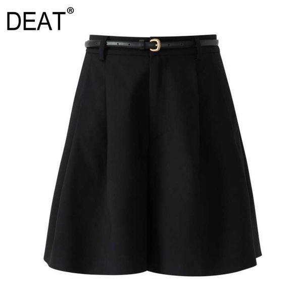 

[deat] summer fashion short pants black high waist solid color chain sashes loose casual women shorts 13c839 210527, White;black