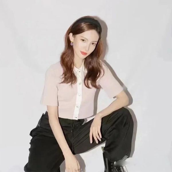 

dsigners maje pink tshirt short knitted cardigan french  family short sleeve loose top, White;black