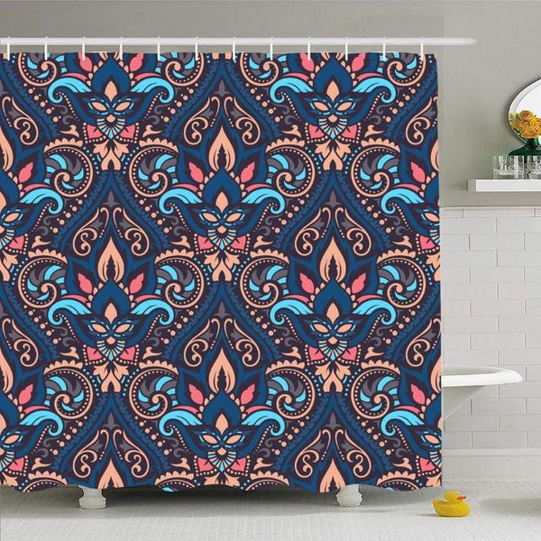 

shower curtains curtain set with hooks 66x72 stylized geometric damask greeting tile deco pattern ornamental abstract textures fashion