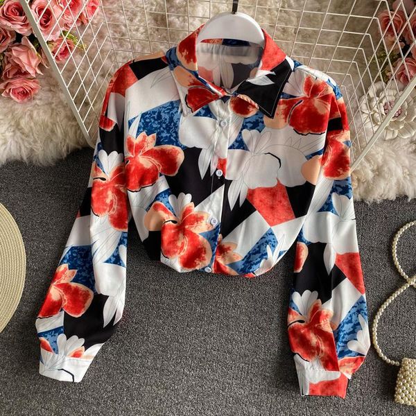 

fashion women's clothing turn-down collar print womens shirt shirts t-shirt, White