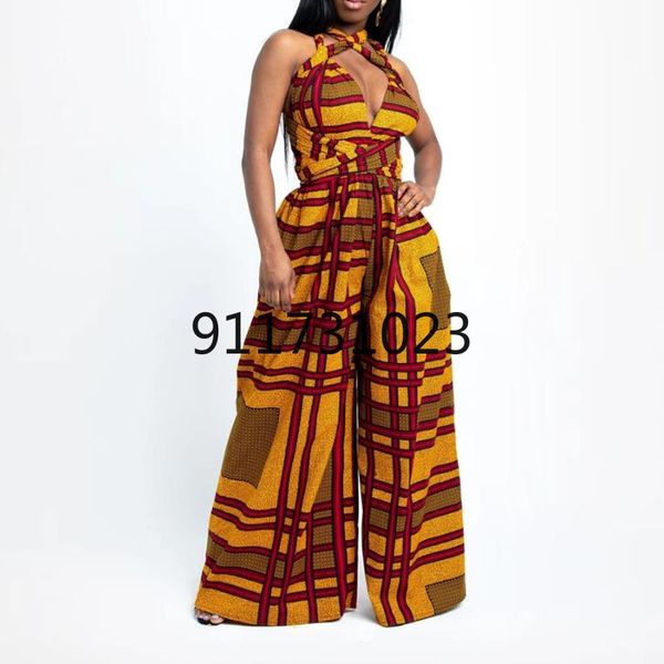 

ethnic clothing 2021 summer arrival african women v-neck polyester printing long jumpsuit clothes for american, Red