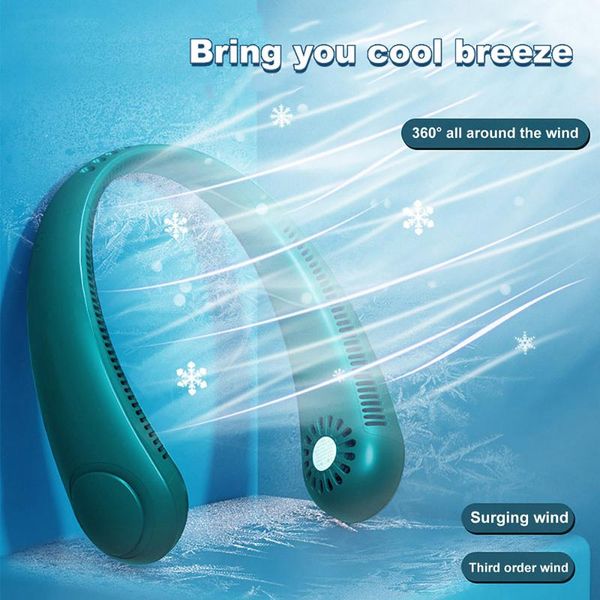 

electric fans summer air cooling neck fan portable leafless hanging bladeless ventilator usb rechargeable neckband cooler