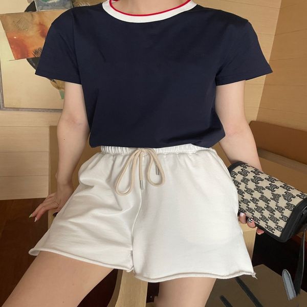 

t-shirt summer women's 2021 c1 family elliptical machine embroidery letter contrast neline casual slim short sve womens shirts, White