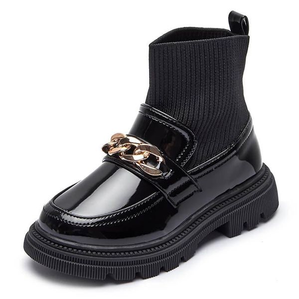 

boots girl' knitting leather shoes spring and autumn kids fashion princess children party casual anti-slip rubber sole footwear, Black;grey