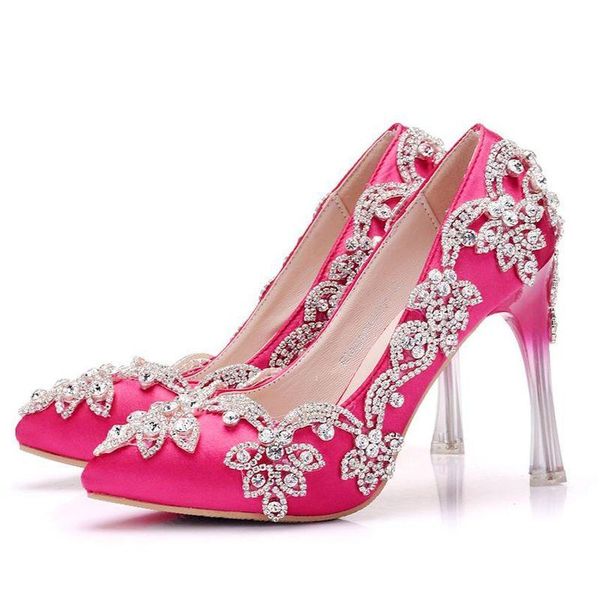 

fashion women pumps shoes dress silk rhinestone pointed toe thin heels .5cm high women's wedding, Black